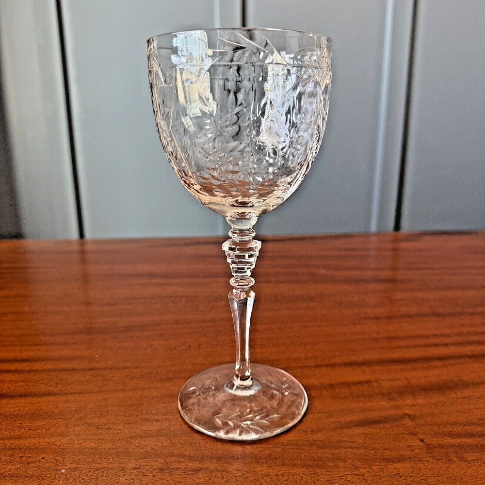 Very‎ Rare Vintage Rock Sharpe Crystal Wine Glass – Cut Floral & Diamond Etched
